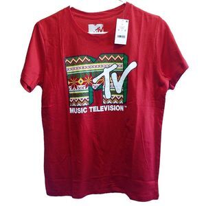 NWT CHRISTMAS MTV MUSIC TELEVISION GRAPHIC TEE, CHRISTMAS DESIGN UNISEX LARGE